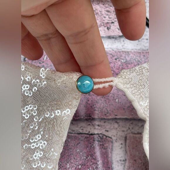 PHO FIRENZE WHITE SEQUIN MINI DRESS WITH DECORATED PROFILES XS - Picture 16 of 17